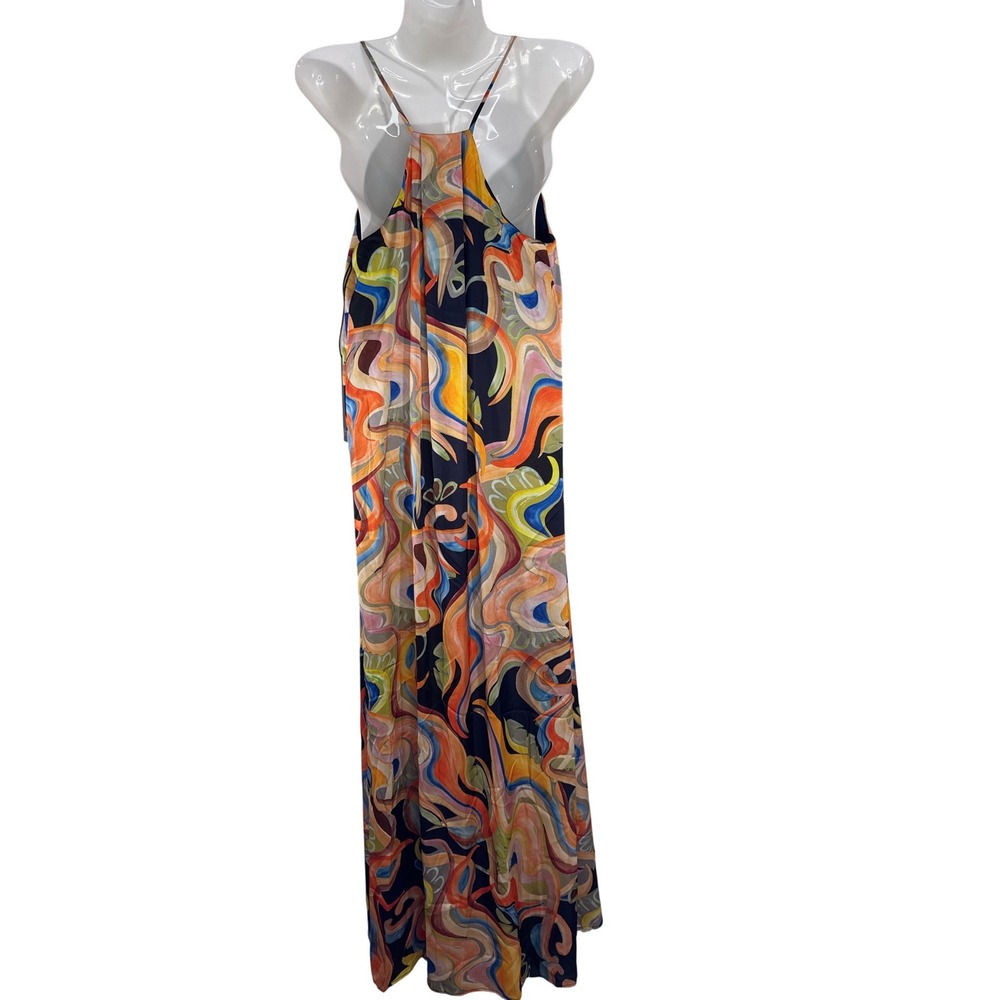Nicole Miller New York Abstract Swirl Print V-Neck Maxi Dress Multicolor M NWT - Picture 8 of 13
